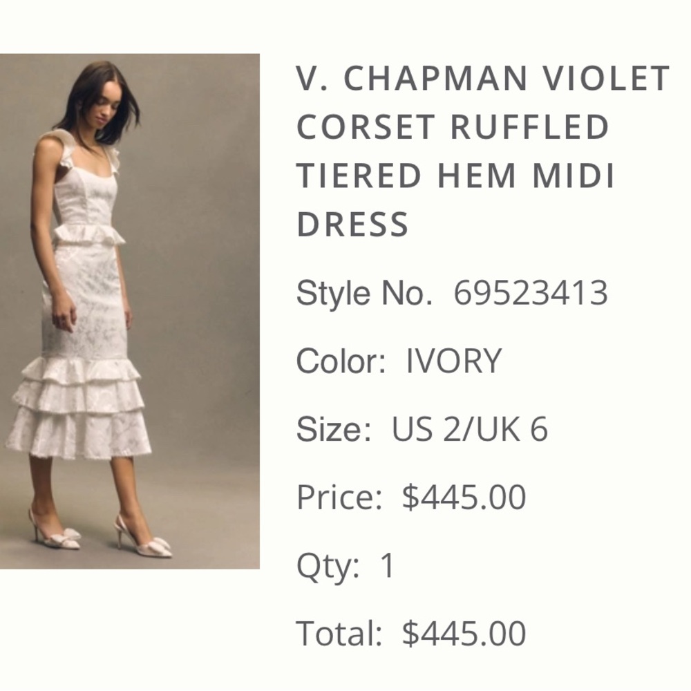 V. Chapman Ivory Corset Ruffled Midi Dress - Picture 3 of 3